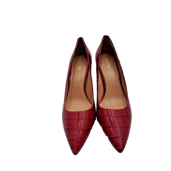 Michael Kors Burgundy Croc Embossed Pointed Toe Office Heel Pumps Size 9.5M - Picture 4 of 12